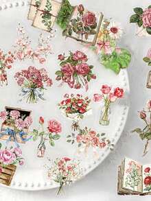 50pcs/Pack Transparent Floral Theme Stickers, Combination Of Roses And Letters, Suitable For Scrapbooking DIY, Planner, Sticker Album, Water Bottle, Notebook, Tablet, Luggage, Back To School Rewards, Etc. - Multicolor - View 2