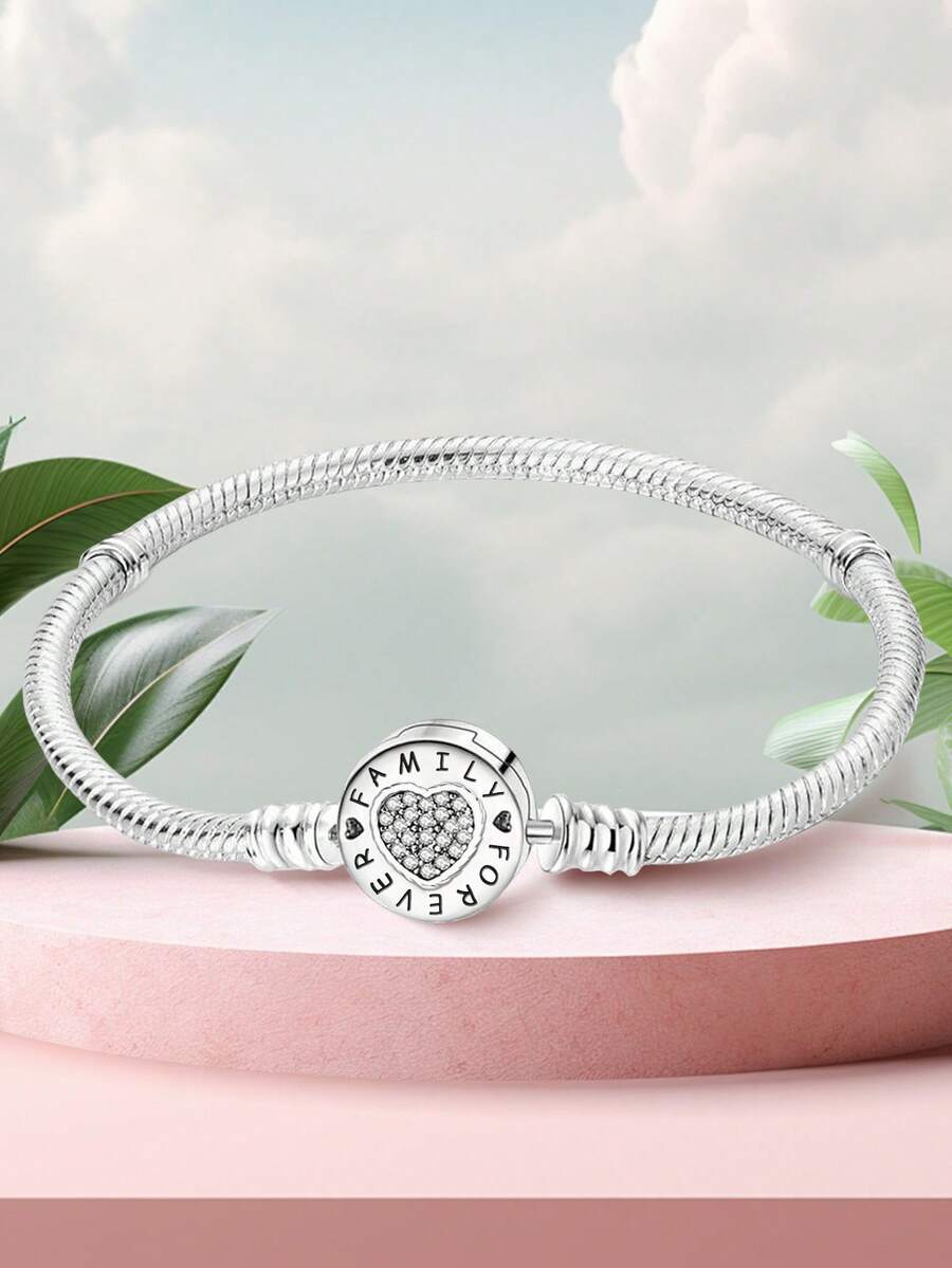 1 buc Glamorous 16-22 CM Real 925 Sterling Silver Twist Heart Foundation Lanț Brățară pentru femei Cadou de petrecere Bijuterii Fine pentru doamne