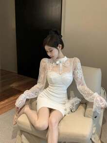 One-Piece Dress For Women, Short Sleeves, Short Length, Summer Slim Look, Fashionable, Gentle Style, White - 白色 - 查看 6