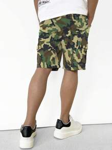 2pcs Teen Boys' Camouflage And Black Pocketed Utility Shorts For Casual And Outdoor Activities, Spring/Summer