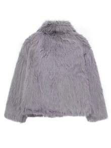 HH 女式仿皮草夹克优雅纯色翻领长袖外套休闲宽松女式冬季超大码淑女时尚街头风夹克