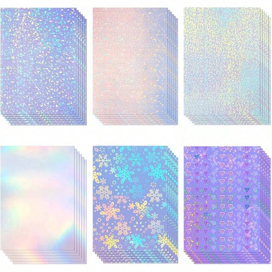 36 Sheets A4 Holographic Paper Sticker Transparent Waterproof Self Adhesive Film 11.X 8.3 Inches (Gem,, Colorful,) - 寶石,彩虹,斑點,星星,雪花,心形 - 查看 1