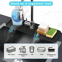 Local Shipping-5°Slope Kitchen Sink Splash Guard-Gray Silicone Faucet Mat Handle Drip Catcher Tray Behind Faucet With Soap Dispenser Hole-1pc Water Clear Gadgets For Sink Accessories 5 By 24inch Long Organizer - Black - View 6
