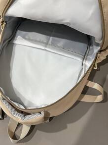 Large Capacity Water-Resistant Letter Print Flap Buckle Multi-Pocket Functional Backpack, Unisex Casual Campus Style School Student Travel Bag