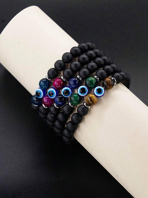1pc Men's Evil Eye Protection Bracelet Tiger Eye Focus, Self-Confidence, Positive Energy And Good Luck Yoga Meditation Jewelry Gift For Women Men