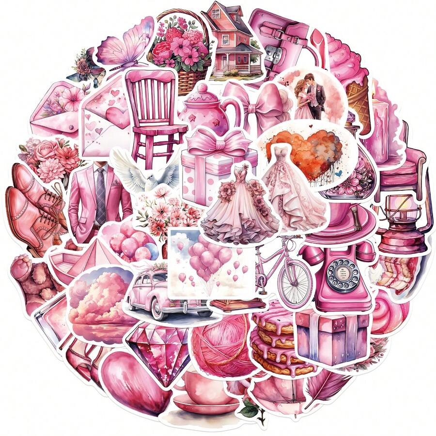 50PCS Wedding Stickers Vinyl Aesthetics Stickers Scrapbooking, Diary, Bumper, Skateboard, Water Bottle, Cartoon, Hard Hat, Car Stickers And Decals - Multicolor - View 1