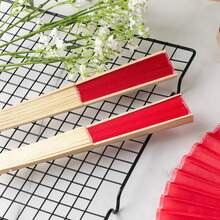 Decorative Hand Fan Foldable, 28 Packs Red Folding Fabric Fans Handheld Bulk Crafts For Wedding, Dancing, Party DIY Chinese And Japanese Style Decoration - Red - View 5