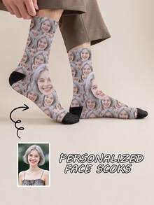 1 par de calcetines de tubo medio personalizados para mujer, puedes poner cualquier cara en los calcetines, calcetines personalizados con fotos, pares de imágenes personalizadas interesantes con calcetines de longitud media a larga, adecuados para el Día de San Valentín, cumpleaños, regalos y otras ocasiones, personalizados
