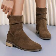 Nuevas botas cortas de mujer de estilo occidental, de unicolor, con cierre trasero, de moda retro europea y americana, para el otoño - Marrón - Ver 3