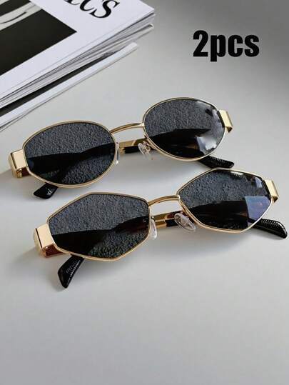 1/2 pares de gafas de moda de verano con montura de metal retro con estilo geométrico oval Y2K, unisex, adecuadas para el uso diario, la playa, las vacaciones, la fotografía callejera