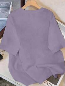 CAMISETA DE DAMA CON ESTAMPADO CARITA FELI MINI PARA ESTE VERANO IDEAL PARA GYM O CASUAL - Morado - Ver 3