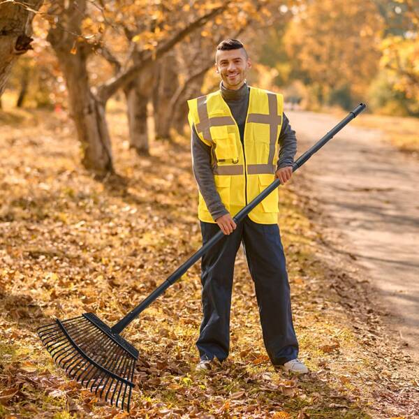 Rechen für Blätter Heavy Duty Metall Gartenwerkzeuge mit 163 cm verstellbarem Stahlgriff, 25 Zähne Laubrecht für Rasen, Blumenbeet, Sträucher, Camping, Schwarz