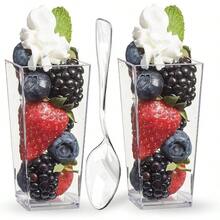 Local Shipping-Zappy 60 Pack 3 Oz Square Mini Dessert Cups With Lids And Spoons Dessert Shooter Cups With Spoons Appetizer Cups Parfait Glasses Dessert Shot Glasses For Party Clear Tumbler Cups - 50個3盎司方形杯和50個湯匙 - 查看 2