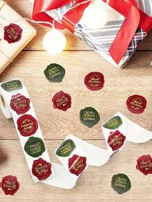 500pcs/Roll Merry Christmas Stickers, Christmas Theme Sealing Label Stickers, For Homemade Gift Baking Packaging Envelope Stationery Decor, Christmas Sticker For Holiday Greeting, Sealing, Gift Decorations (Please Note That The Sticker Is Flat),Christmas - Multicolor - View 5