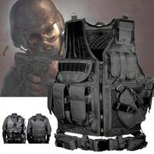 Military Tactical Vest Molle Adjustable Army Assault Combat Carrier Black - Breathable, Quick Release, Adjustable, Water-Resistant, And Reflective - Ideal For Outdoor Adventures, Camping, Hiking, Fishing, Training, And Travel - 黑色 - 查看 1