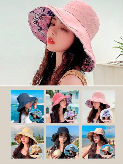 1pc Reversible Multi-Color Bucket Hat, Peach Velvet, Korean Style Large Brim Sun Hat For Women, Summer Beach Hat, UV Protection