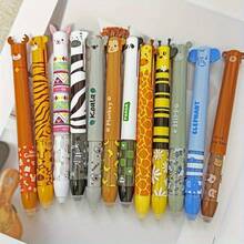 12 支可伸缩动物园主题可擦凝胶笔，可擦笔，一支笔，蓝色和红色两种颜色墨水笔，带橡皮擦，可爱笔，书写流畅，适合日记学校和办公用品返校礼物 - 12件/套 - 查看 1