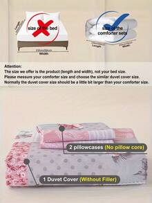 3pcs Floral Pattern Bedding Set (1 Duvet Cover And 2 Pillow Shams), Soft And Skin-Friendly, Suitable For All Seasons - Multicolor - View 11