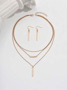 Conjunto de joyería de 3 piezas para mujer con estilo bohemio - Collar con colgante geométrico, collar gargantilla, pendientes, con estilo minimalista y moderno, perfecto como regalo