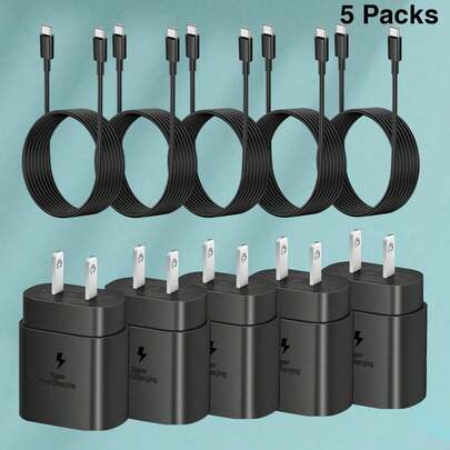 Fast Charger Type C Set With 4ft Cable - Compatible With S23 Ultra/S22/S21/Note 20/Note 10/Z Phone Charger