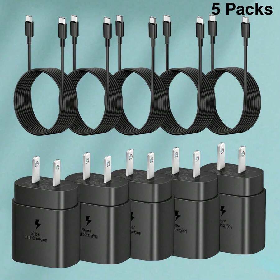 Fast Charger Type C Set With 4ft Cable - Compatible With S23 Ultra/S22/S21/Note 20/Note 10/Z Phone Charger - US A Type Plug(110-127V) - View 1