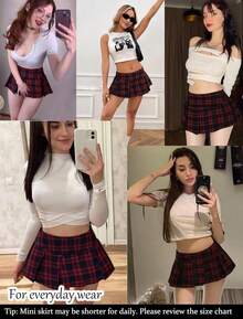 Mini Pleated Skirts For Women Mini Plaid Skirt XS-XXL - 粉色 - 查看 10