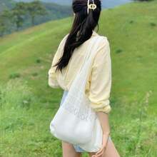 Borsa a tracolla all'uncinetto Enberi da donna - Borsa a spalla bohémien Fairycore con parte superiore aperta e cinghie fisse, borsa da spiaggia estiva con motivo beige e bianco per vacanze, uscite casual, borsa all'uncinetto, borsa a tracolla per tutti i giorni, stile boho chic, accessorio fatto a mano, borsa aperta, accessorio da festival, stile hobo, fibra naturale, accessorio da festival