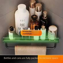 1 件免钻孔三角架，带挂钩的转角架，卧室储物架，淋浴收纳架，浴室厨房储物架