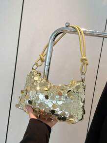 1pc Gold-Tone Glittery Crescent Moon Shape PVC Shoulder Bag For Women
