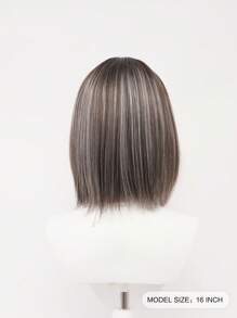 XYUNMI Fashion Ombre Brown Long Straight Bob With Bangs 16 Inch Highlight Blonde Wig Lightweight Breathable Women's Heat Resistant Synthetic Wig Suitable For Daily Wear Party Role Playing Photoshoot Beautiful Natural Lively Cute Short Hair