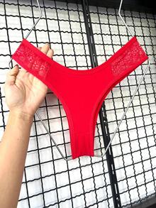 Set Of 5 Panties 100% Cotton With Lace Comfort Hypoallergenic Breathable Non-Stickering Cotton Thong Adult Women's Intimate Apparel Lingerie - 彩色 - 查看 3