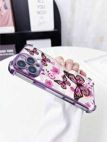 Funda para teléfono (1 unidad): Diseño minimalista de mariposa, electrochapada, con airbag, resistente a caídas, de TPU transparente y gruesa. Compatible con Apple 16 Pro Max/16 Pro/13 Pro Max/12 Pro Max/11, 15 Pro Max/14 Pro Max/S22/S23/D24/S25. - Morado - Ver 5