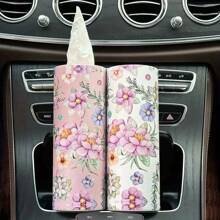 Kompakter rosa-weißer Blumen Auto Taschentuchhalter - passt in den Getränkehalter, inklusive Taschentücher, perfekt für Reisen & Verwendung Zuhause. Kompakter Blumenfahrzeug-Taschentuchhalter - Blumendesign in rosa und weiß, Papierrolle für Autositz, Reise-Taschentuchbehälter für Getränkehalter