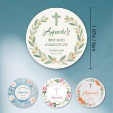 100 Pcs 5cm Spanish Baptism Stickers, First Holy Communion Favor Stickers, Golden Green Eucalyptus Leaf Design, 1st Holy Communion Greenery Gold Cross, Gift Wrapping, Baby Shower Favors, Church Events, Favor Personalized Stickers, High-Quality, Colorful, Custom, Baptism Set Of, Personalized, Anniversaries, Birthdays, Housewarming, Graduation School Supplies,Back To School