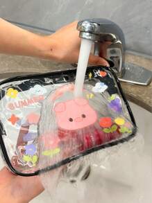 1 Stück PVC Kulturbeutel, DIY Schönheitsaufbewahrungstasche mit Aufklebern, wasserdichter Kosmetiktasche fürs Badezimmer, tragbare Reiseaufbewahrungstasche, geeignet für Toilettenartikel, Kosmetik, Datenkabel, Kopfhöreraufbewahrung