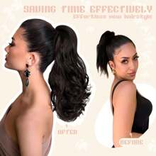 发夹 1 件装 黑色花朵夹式假发卷发马尾发饰优雅爪夹，学校用品，大学