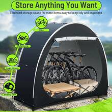 Portable Waterproof Bike Storage Shed Tent 2-4 Bicycles Durable Outdoor Shelter - 黑色 - 查看 4