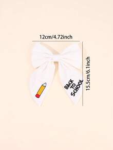 1pc White Fabric Bow Hair Clip, Book & Pencil Print Hair Bow, Fashionable Daily Use Hair Accessory Gift For Kids Back To School Season - Multicolor - View 6