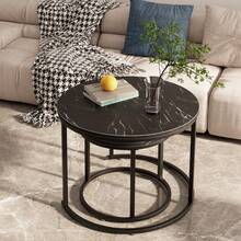 Nesting Coffee Table Side Set Of 2 End Tables For Living Room Bedroom Balcony,Black Faux Marble Wooden Table 23.6IN Accent Large Coffee Table With Steel Frame - Black - View 4