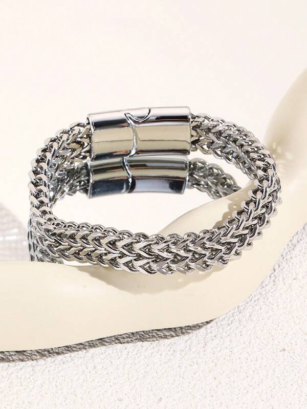 Stainless Steel Bracelet For Women - Magnetic Clasp Woven Chain, Minimalist Jewelry, Everyday & Party Arm Candy, Hypoallergenic Accessories 2025