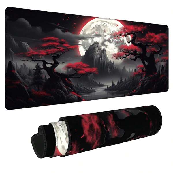 1 pièce Tapis de bureau en forme de lune rouge sombre, grand tapis de souris de jeu, tapis de clavier de bureau pour e-sport. Tapis d'ordinateur antidérapant. Cadeau pour ados/petits amis/petites amies