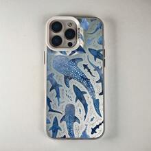 Suitable For IPhone 16/15/14/13/12/11 Pro Blue Whale Shark & Shark Pattern, Marine Life - Inspired Graphic Mobile Phone Case, Using PC Material, Fashionable And Beautiful Protective Case Gifts For Family, Friends, Kids, Birthday,Spring, Holiday, Boyfriends, Girlfriends, Valentine's Day - Black - View 7