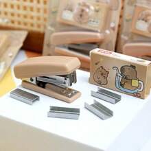 Sanrio 2pcs Capybara Miniature Stapler Set, Compact Desk Stapler, Multi-Function Office Binding Machine For Students School Supplies, Back To School