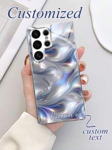 1pc Personalized Colorful Pattern Customized Text Electroplated Glass Phone Case Compatible With Samsung S25/S25U/S25Plus/S24U/S24Plus With Camera Lens Protector, Minimalist Luxury