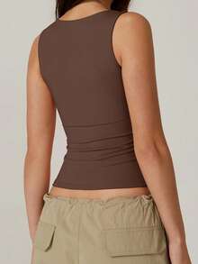 Women's Square Neck Tank Tops Sleeveless Solid Color Slim Fit Tank Tops Summer Shirts - Nâu nhạt - Xem 6