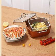 24cm Square Kitchen Fryer Non Stick Chip Pan Potato Fryer W/ Basket Cooking Pot - Orange - View 4