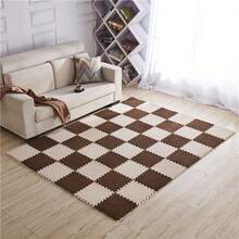 24 块毛绒拼布地毯，蓬松床边地毯，拼图泡沫地垫，方形飘窗垫，美观的房间装饰，适用于客厅、卧室、榻榻米、游戏室，11.81*11.81 英寸，可水洗可修剪，四季皆宜