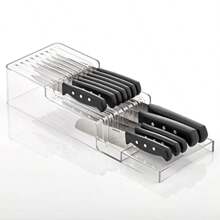 Wide 2Tier Plastic InDrawer Knife Block Storage And Organizer For Knives Holds Up To 18 Knives For Kitchen Drawers ClearW10