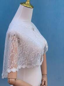 1pc Women Lace Shawl With Brooch & Rhinestone Button, Suitable As Overlay For Dresses Fall Clothes For Women - Black - View 9