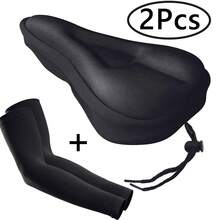 2 件自行车座垫 - 凝胶垫自行车座套和骑行臂套，男女通用，舒适超柔软健身自行车座椅，兼容 Peloton、户外和室内自行车鞍座 - A - 查看 12